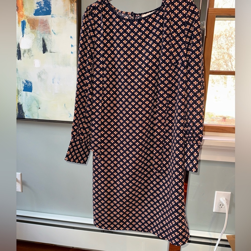 LOFT Navy & blush Geometric Long Sleeve A-Line  Dress Size PM EUC Tank pullover